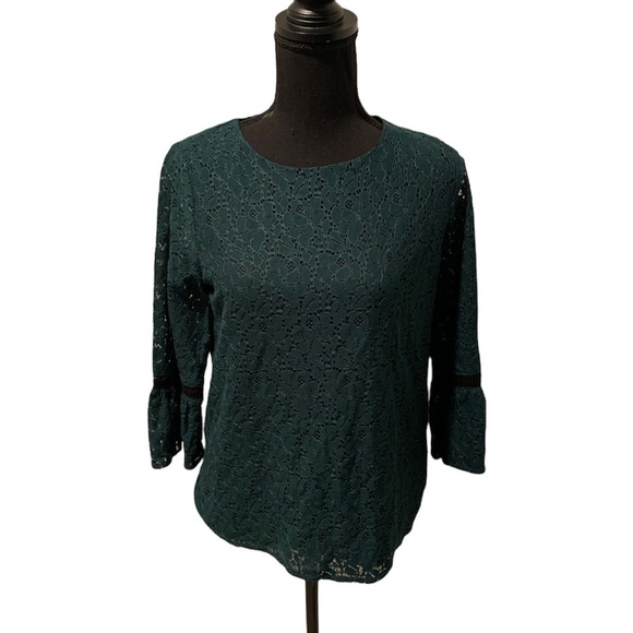 Gibson Lace Overlay Blouse Green XS - Picture 1 of 6